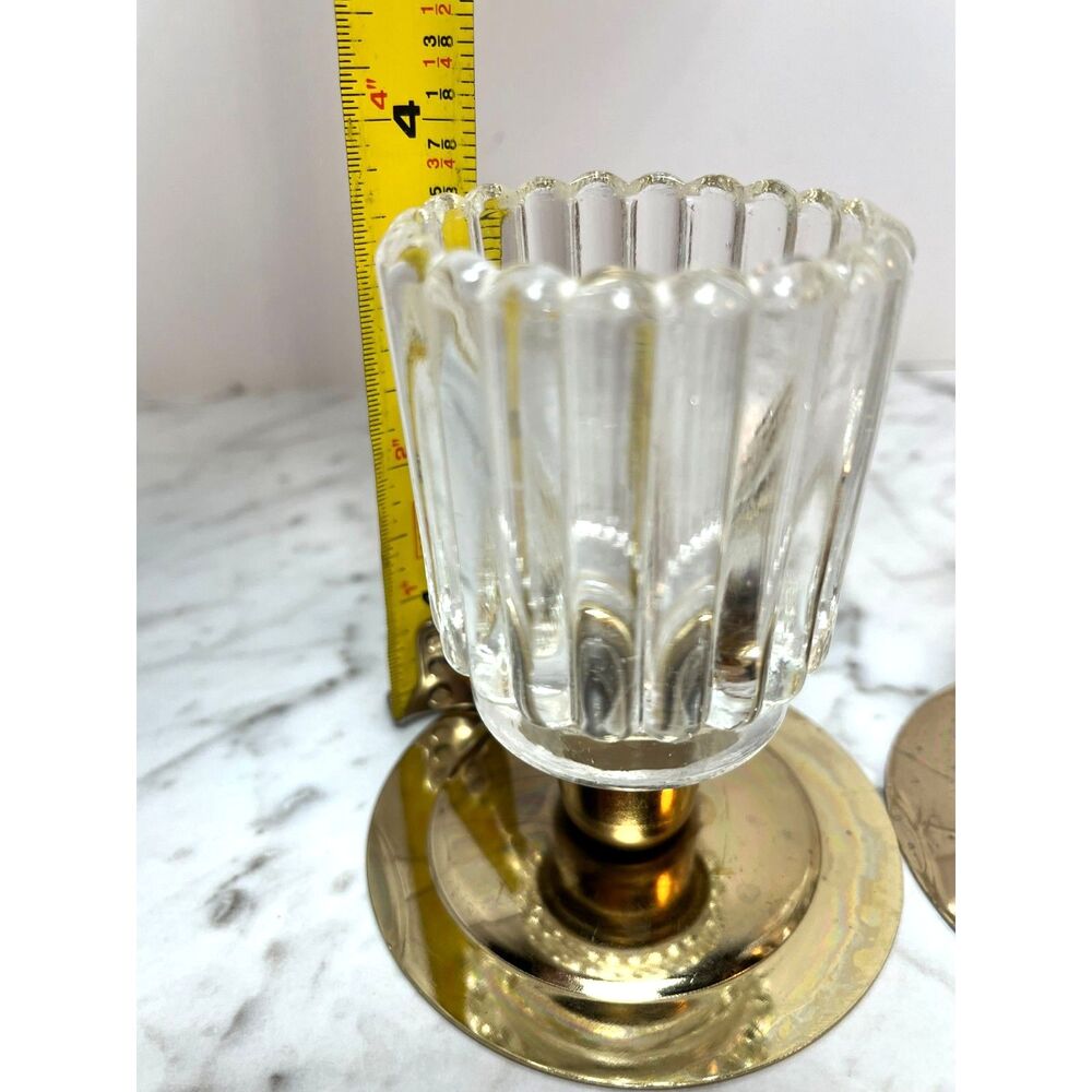 Glass and Brass Votive Holders Set of 2 Candle Holders Home Decor - Picture 4 of 11